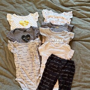 Carter's Baby Girls Grey, White and Black One-Piece Bodysuit Set